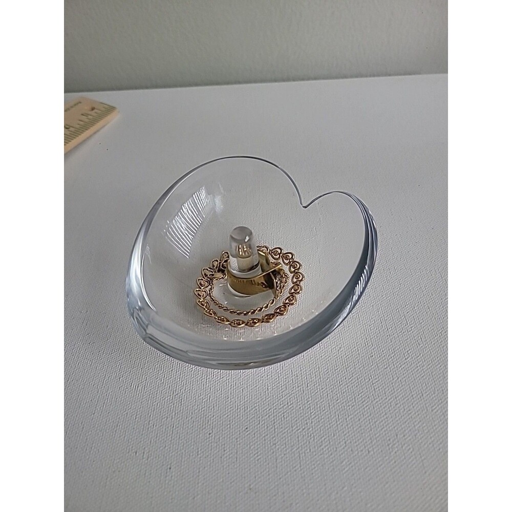 Vintage Signed Nambe Art Glass Crystal Heart Shape Designer Ring Holder